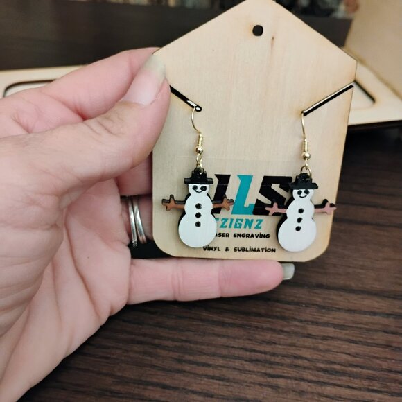 Snowman Dangle Earrings - Picture 1 of 3